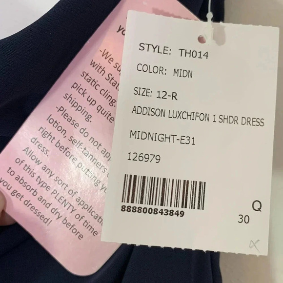 Dessy Thread One-Shoulder Chiffon Trumpet Bridesmaid Gown Navy size 12 NWT - Picture 7 of 10